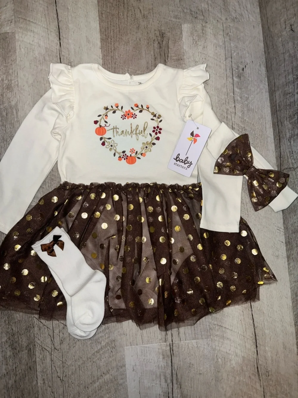NEW Baby Starters “Thankful” 3pc Thanksgiving Outfit